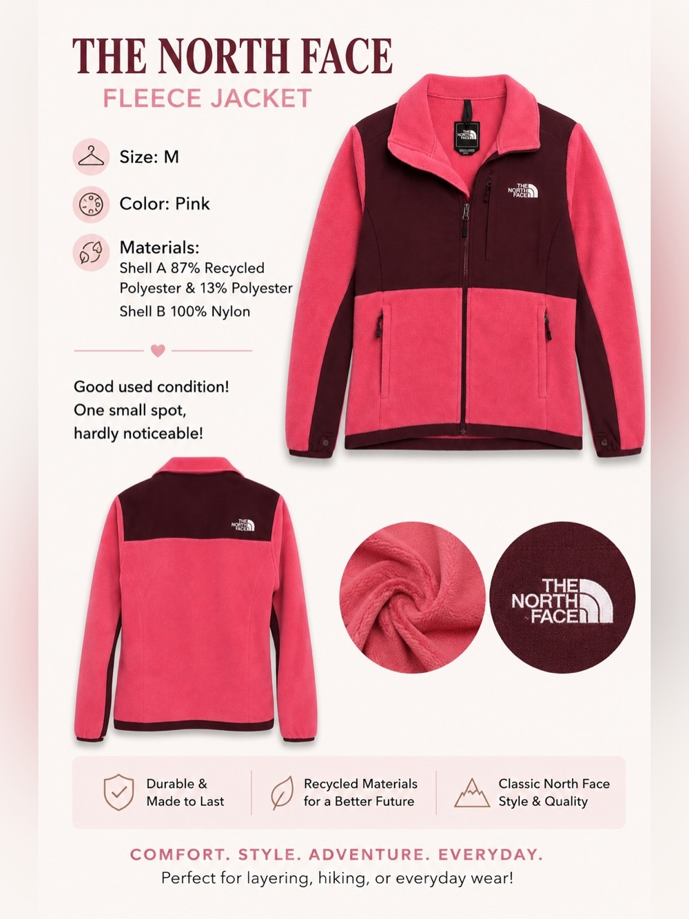 The North Face Polartec Recycled Fleece Jacket Size M 💗
